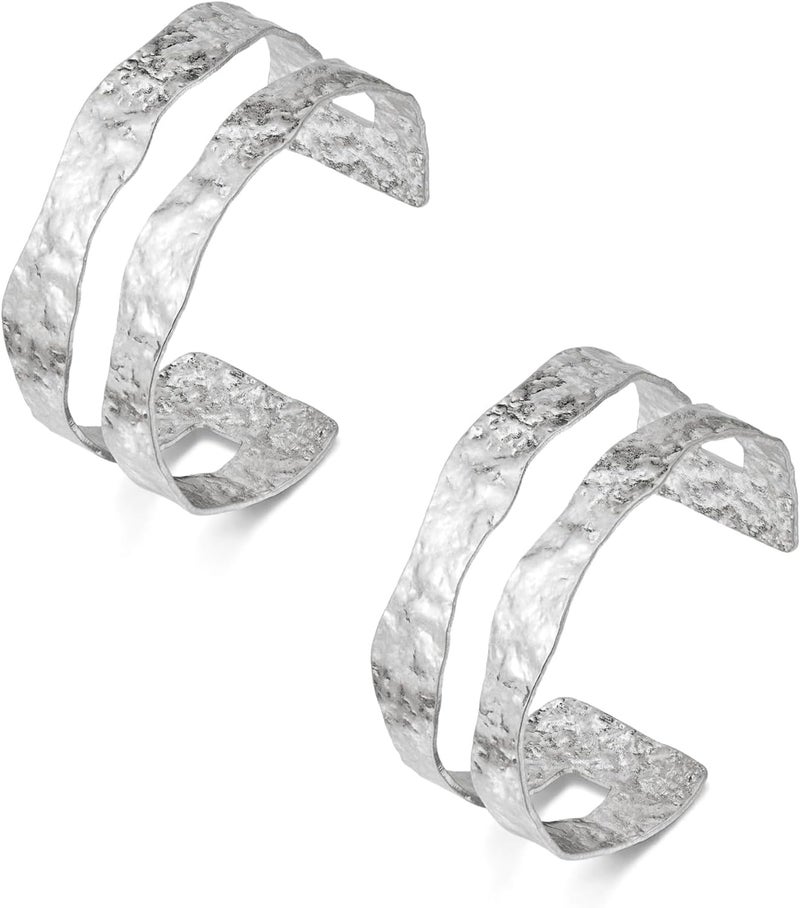 CASDAN 2Pcs Cuff Bangle Bracelets for Women Open Wide Bracelets Adjustable Wrist Cuff Wrap Bracelet - Image 1